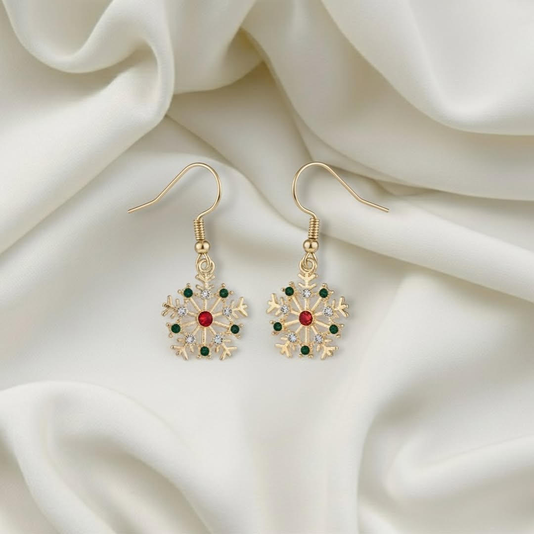 گوشواره طرح دانه برف با نگین سبز و قرمز